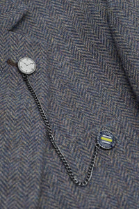 Thomas - Herre marineblåt 3-delt jakkesæt i uldblanding i tweed