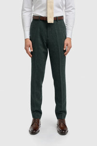 Thomas - Olivengrønt 3-delt jakkesæt i tweed i uldblanding