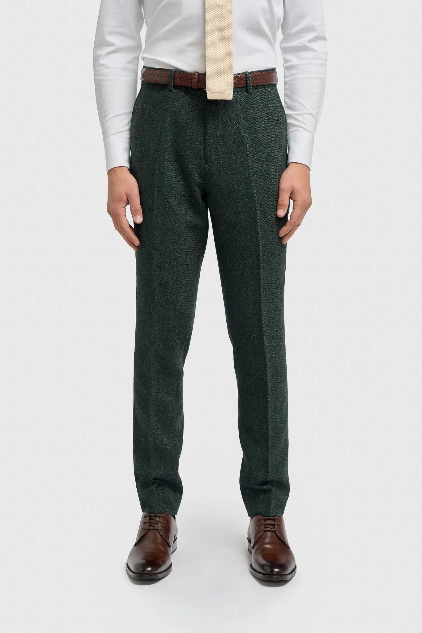 Thomas - Olivengrønt 3-delt jakkesæt i tweed i uldblanding