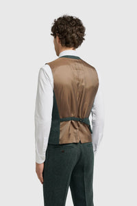 Thomas - Olivengrønt 3-delt jakkesæt i tweed i uldblanding