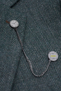 Thomas - Olivengrønt 3-delt jakkesæt i tweed i uldblanding