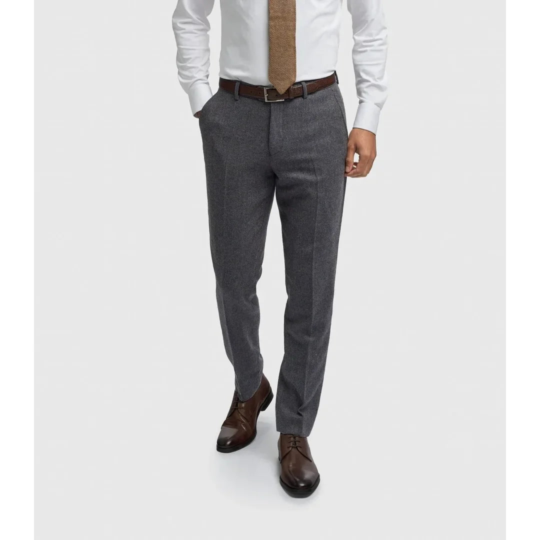 Thomas - Herre marineblå uldblanding med sildebensmønster i tweed