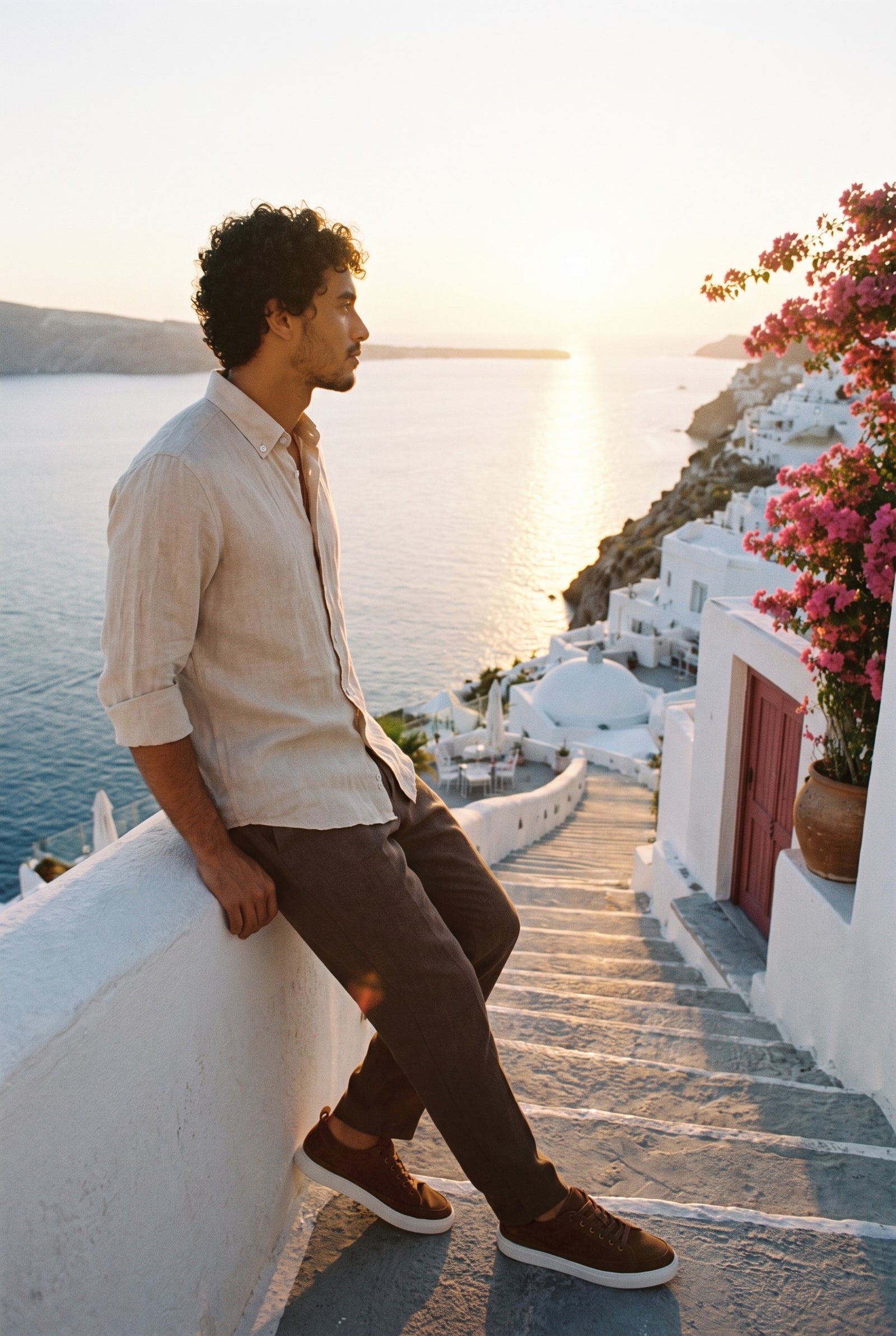 Look #874 styled with Herre Beige Hørskjorte Langærmet Sommerskjorte med Knapper