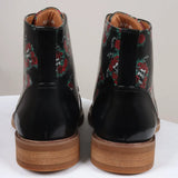 Adam - Men's Black Floral Skull Print Leather Oxford Boots
