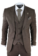 Men's Brown Herringbone Tweed 3 Piece Suit