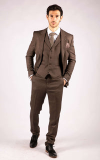 Men's Brown Herringbone Tweed 3 Piece Suit