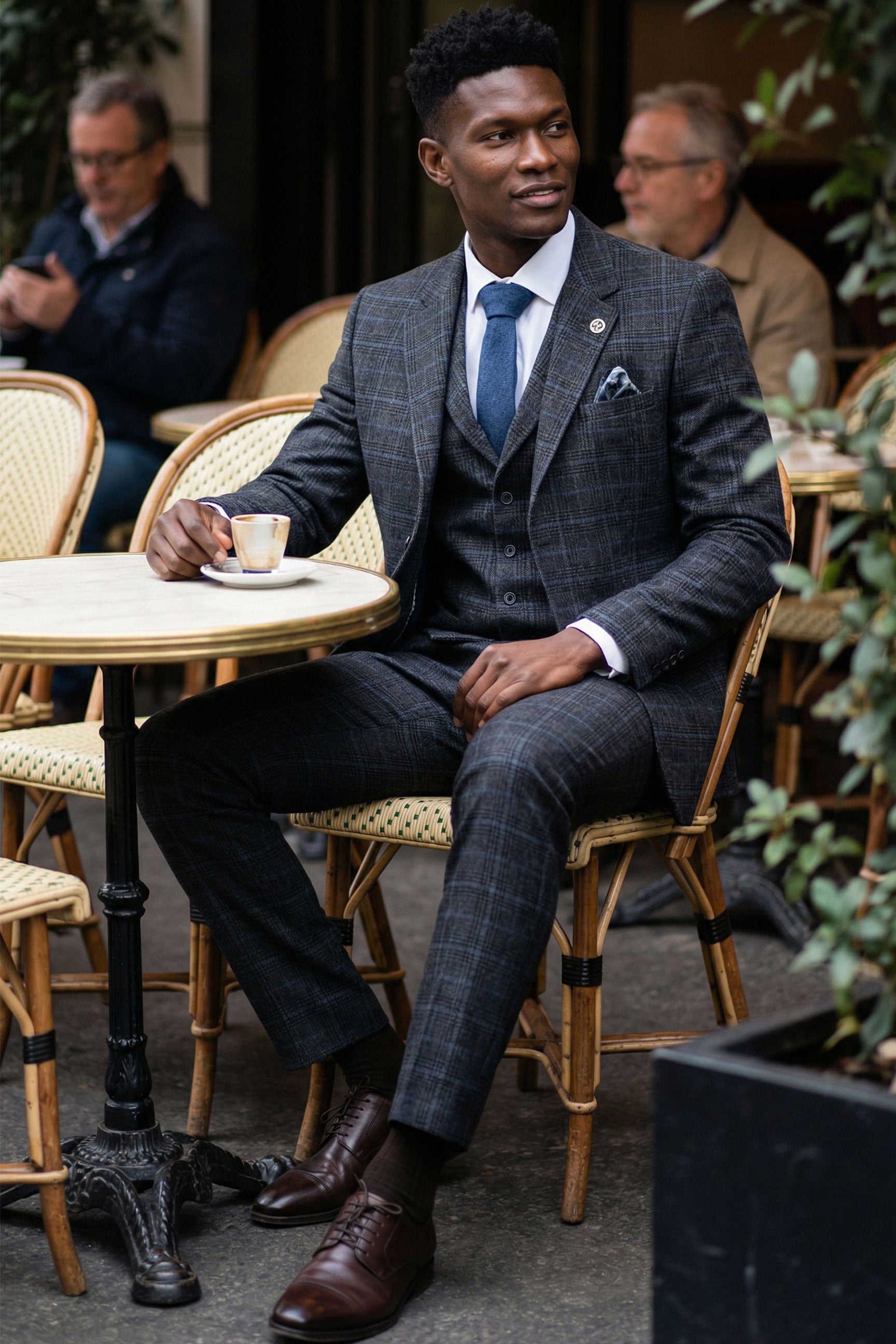 Grå tartanternede 3-delte herrejakkesæt