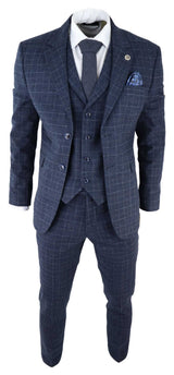 Men's Blue Tartan Check 3 Piece Suit