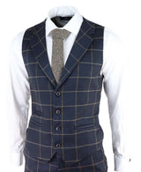 Men's Navy-Blue Windowpane Check 3 Piece Suit