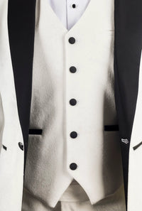 AK-24 Men's White 3-Piece Velvet Wedding Tuxedo with Black Lapels