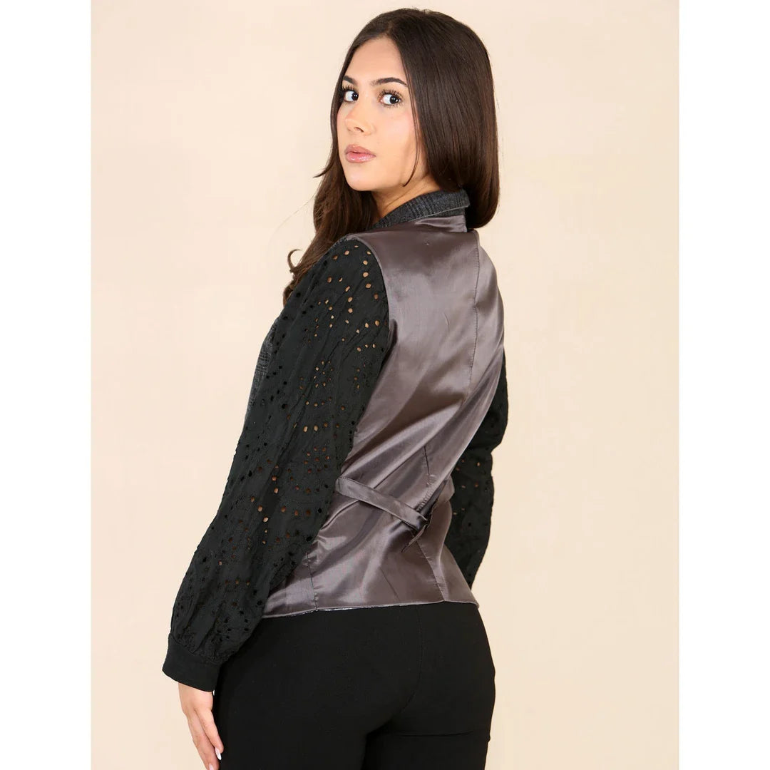 Dame tweed ternet vest grå