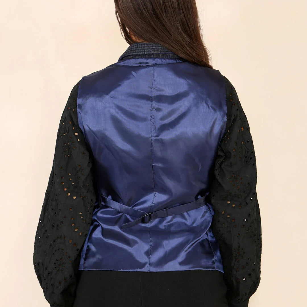 Blåt jakkesæt til dame i tweed-tern