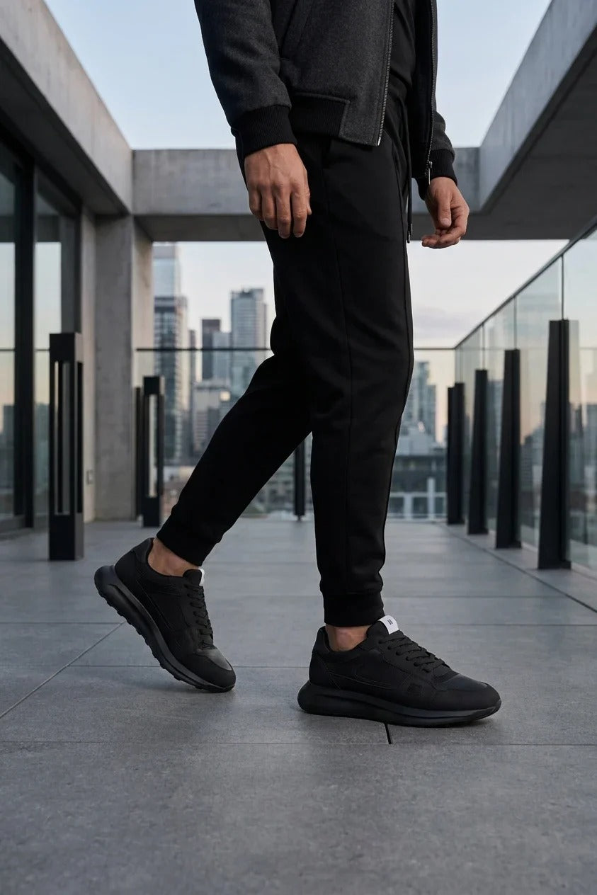 Albany - Sorte herresneakers i åndbart mesh til hverdagsbrug