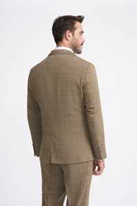 Cavani Albert - Herre Sildebensmønster Tweed Ternet 3-delt Suit - Tan Brun
