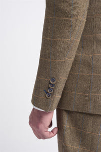 Cavani Albert - Herre Sildebensmønster Tweed Ternet 3-delt Suit - Tan Brun