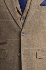 Cavani Albert - Herre Sildebensmønster Tweed Ternet 3-delt Suit - Tan Brun