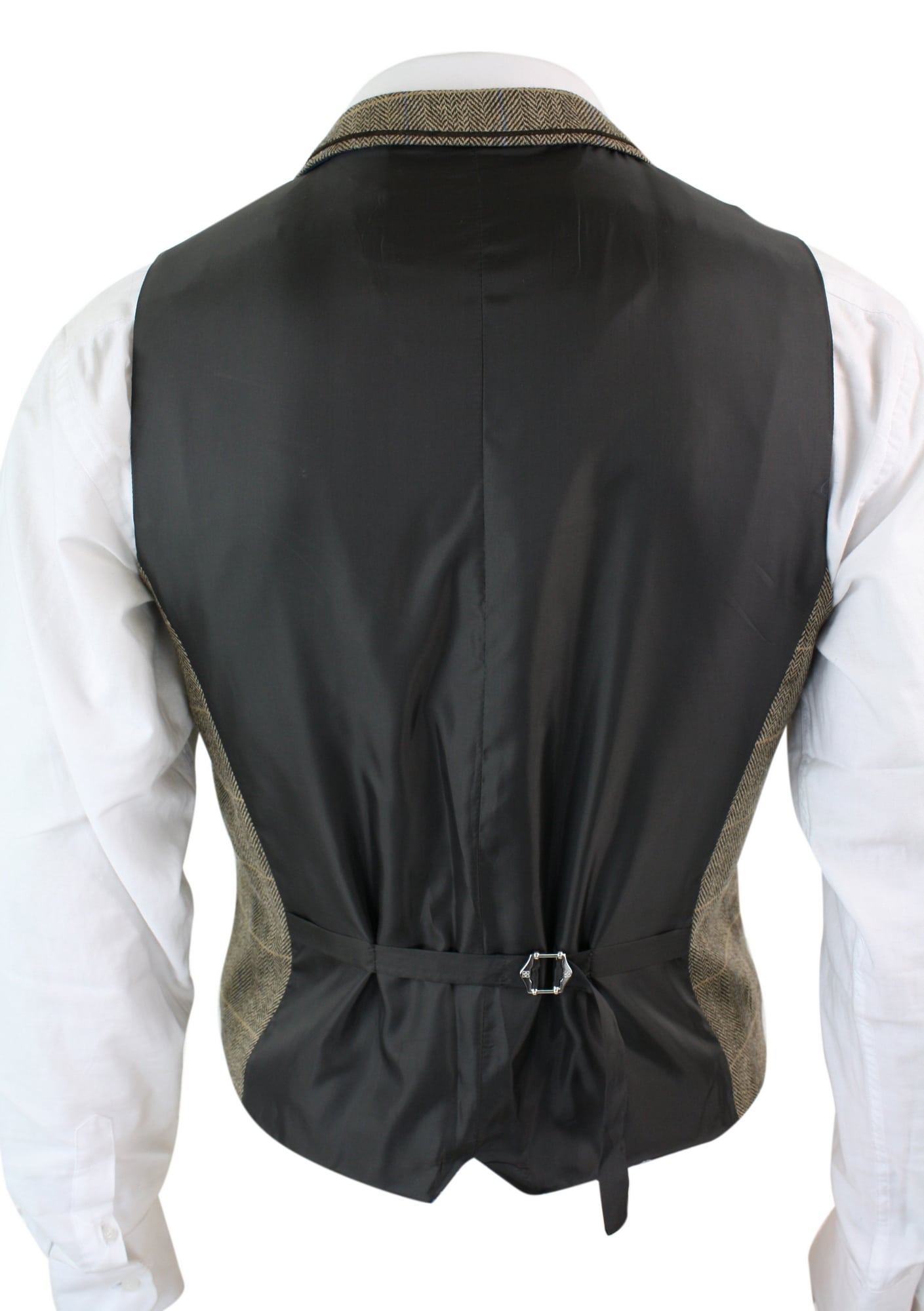 Cavani Albert - Mens Classic Tweed Herringbone Check Brown Grey Slim Fit Vintage Waistcoat Gilet-Tan