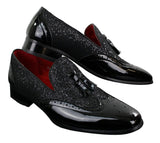 Mens Smart Party Shiny Tassle Shoes Red Silver Black Slip On Patent Leather
