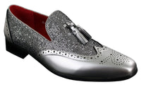 Mens Smart Party Shiny Tassle Shoes Red Silver Black Slip On Patent Leather