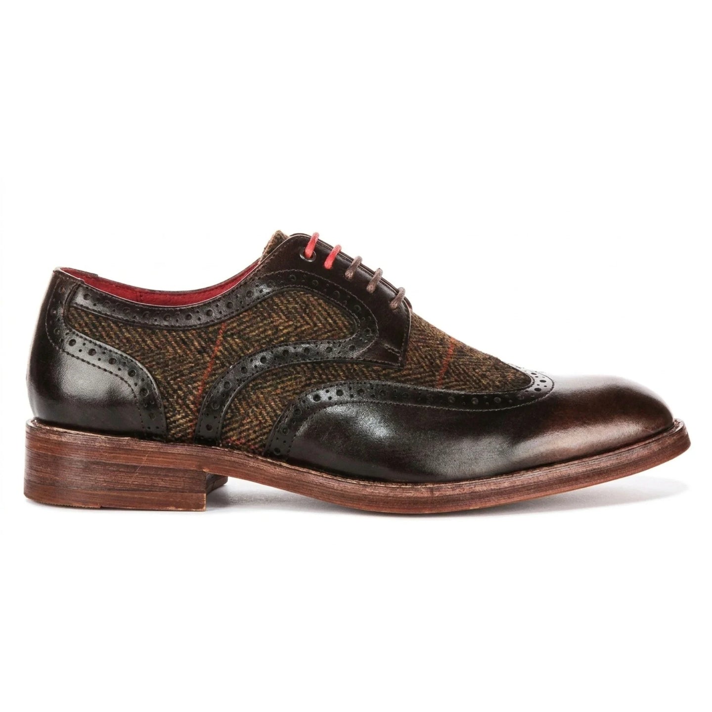 Arlo - Herresko i brunt tweed-læder med brogue-detaljer