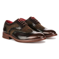 Arlo - Herresko i brunt tweed-læder med brogue-detaljer
