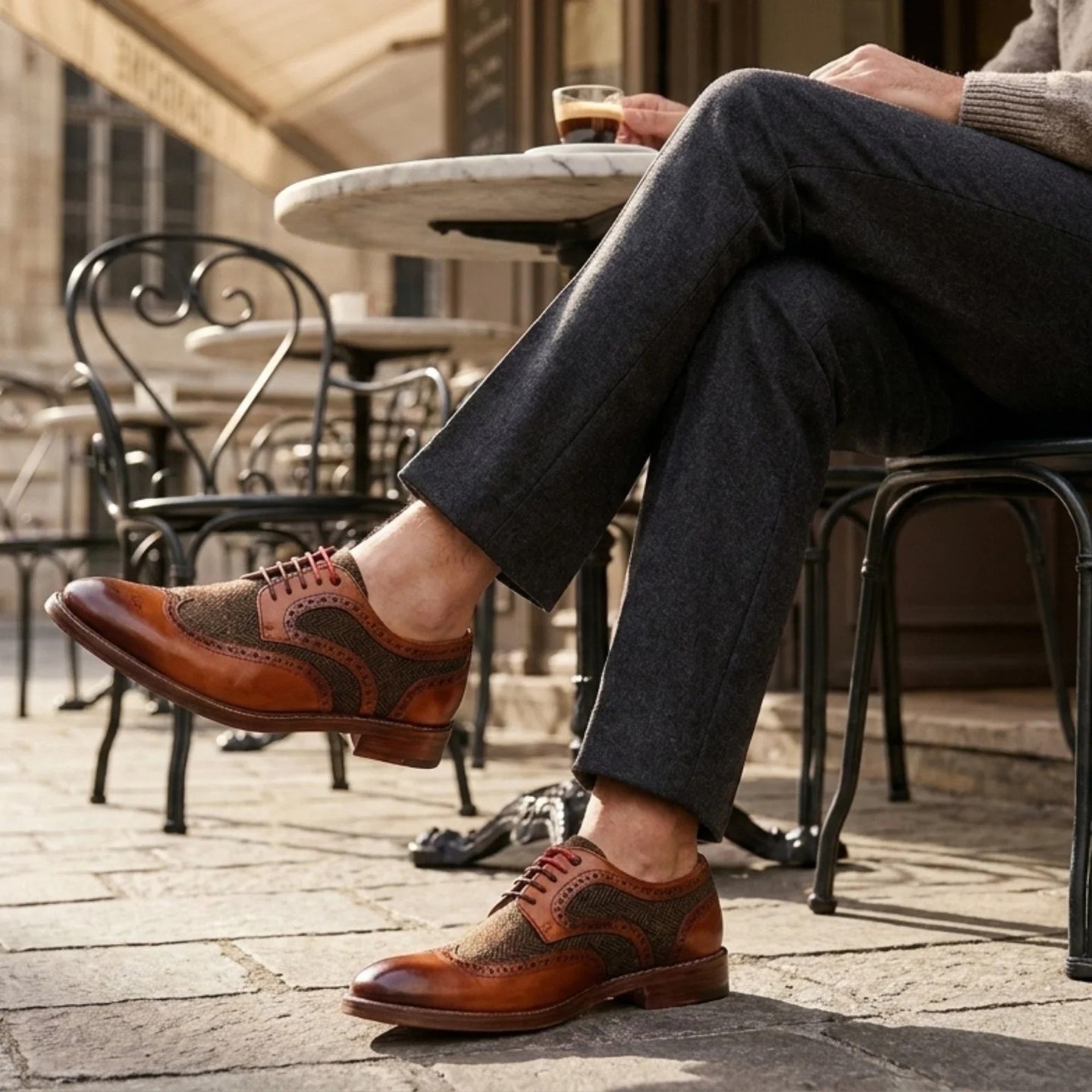 Arlo - Herrebrune læder-tweed-broguesko