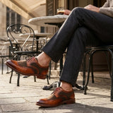 Arlo - Herrebrune læder-tweed-broguesko