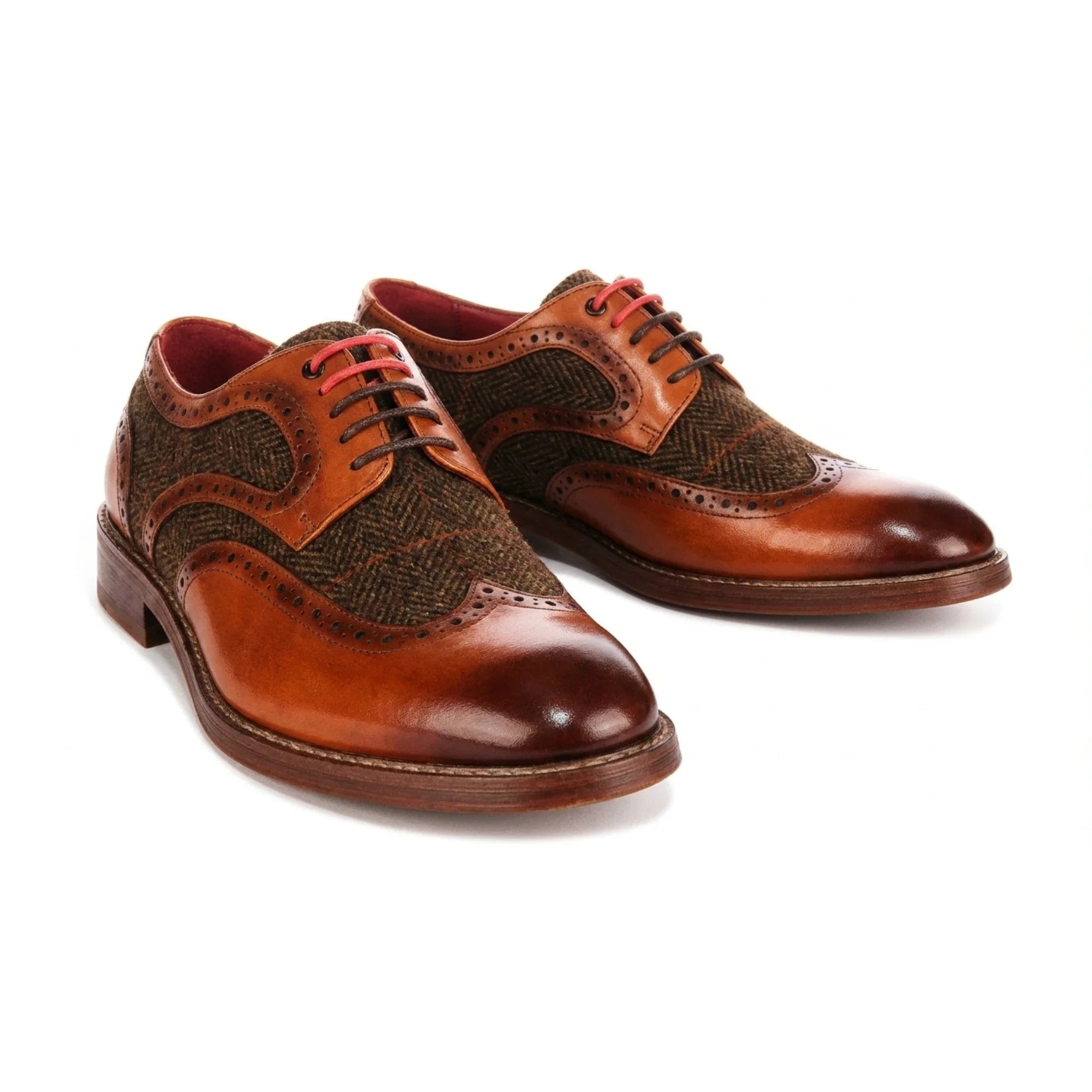 Arlo - Herrebrune læder-tweed-broguesko