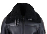 Mens Shearling Sheepskin Coat Zipped Flying Jacket Black Winter Warm Fur