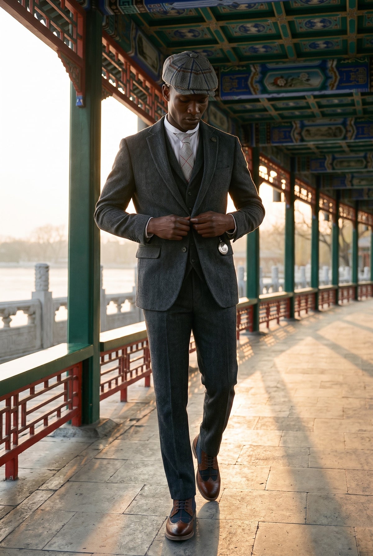 Look #881 styled with Herredragt i trækulsgråt 3-delt tweed-sildebensmønster - STZ11