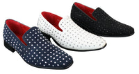Mens Suede Slip On Loafers Shoes Stud Spikes Silver Smart Casual Shiny Party