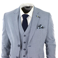 Baresi Men's 3-Piece Grey and Navy Contrasting Classic Summer Check Suit
