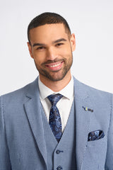 Baresi Herre 3-delt grå og marineblå kontrasterende klassisk sommerjakkesæt med ternet mønster