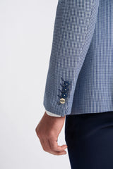 Baresi Herre 3-delt grå og marineblå kontrasterende klassisk sommerjakkesæt med ternet mønster