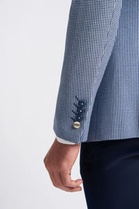 Baresi Herre 3-delt grå og marineblå kontrasterende klassisk sommerjakkesæt med ternet mønster