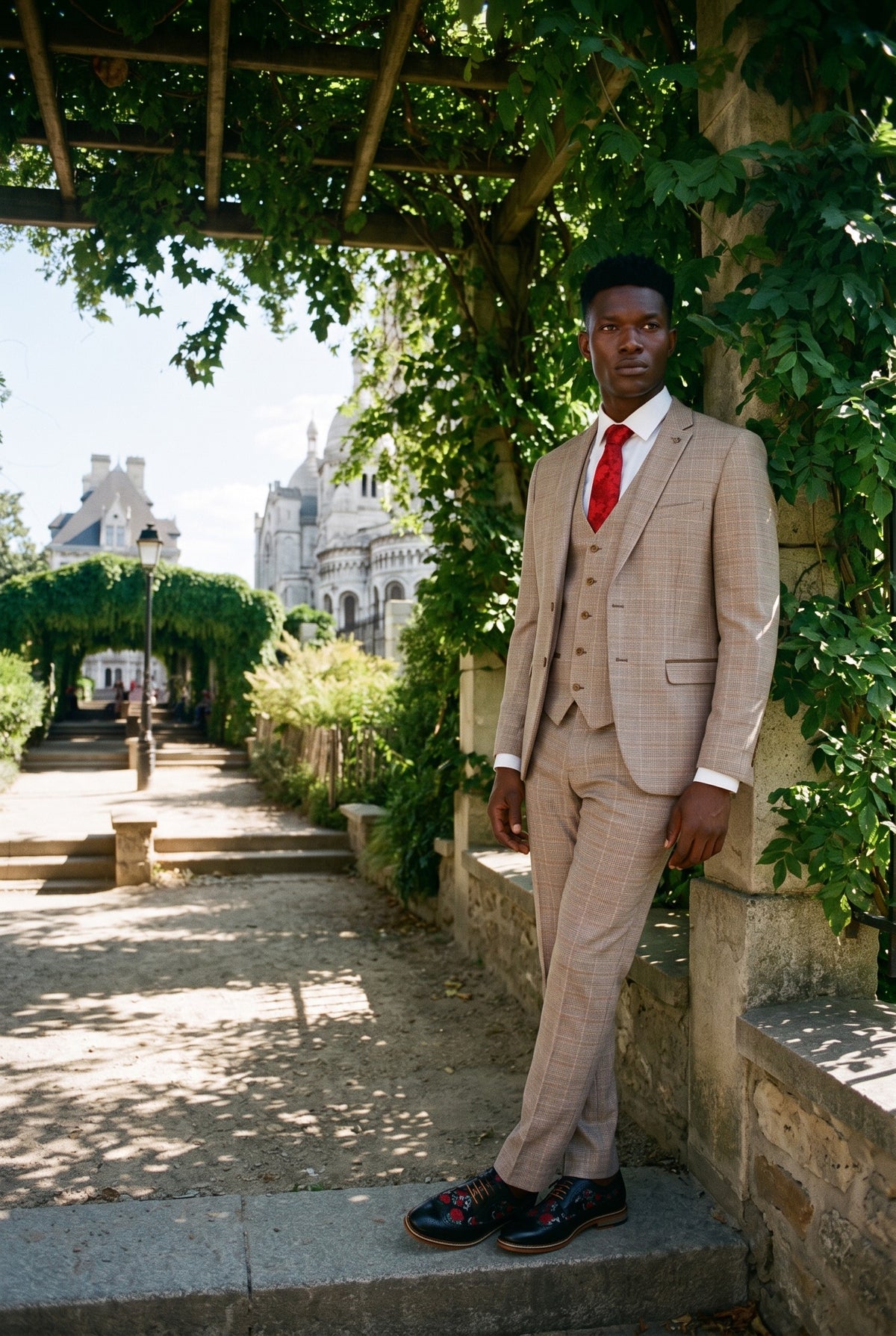 Look #215 styled with Paul Andrew Holland - Herre Ternet Tweed Beige Brun 3-delt Jakkesæt Bryllupsgal Vintage Retro Klassisk