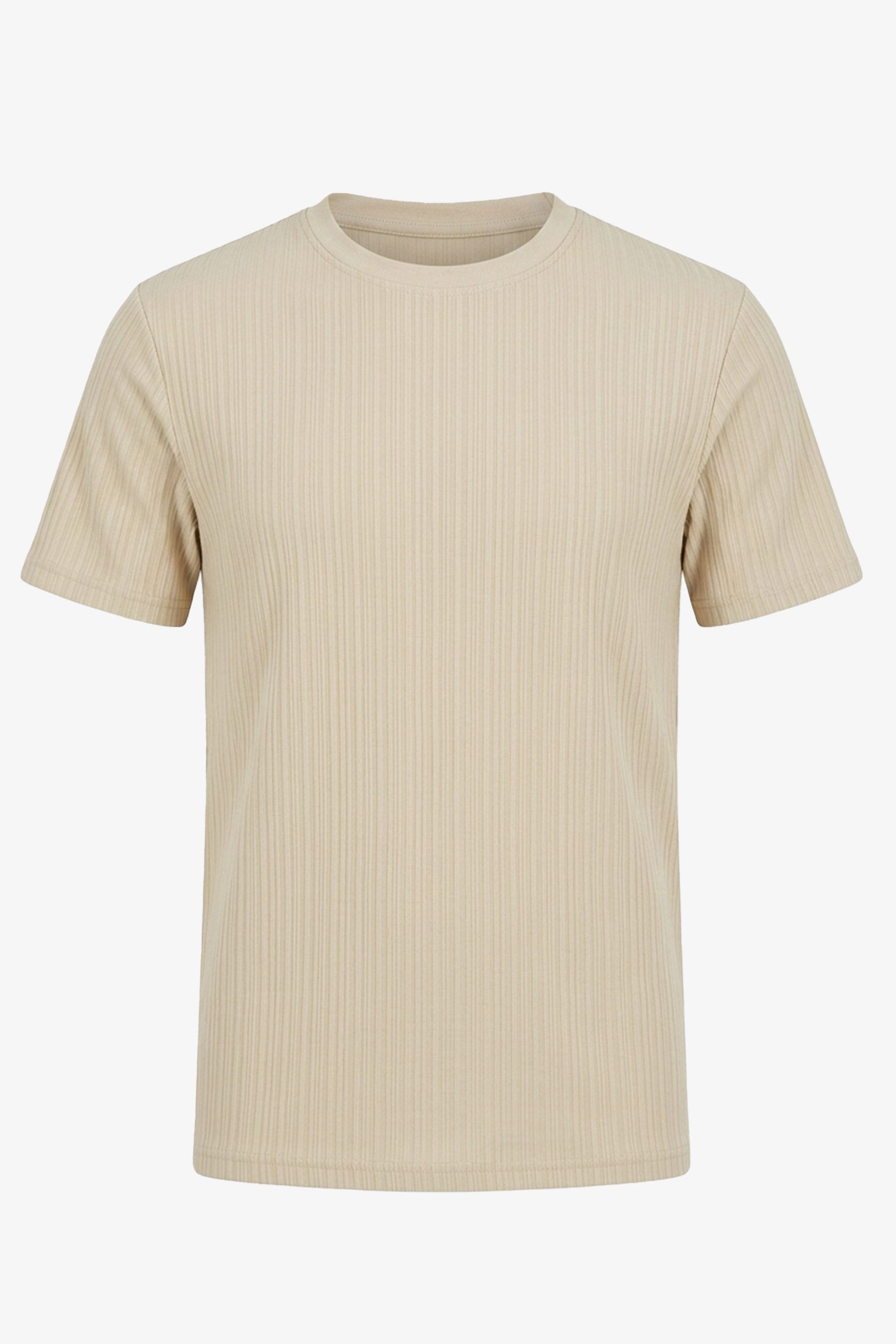 Beige ribbet klassisk t-shirt til mænd