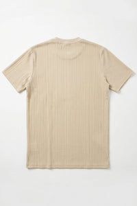 Beige ribbet klassisk t-shirt til mænd