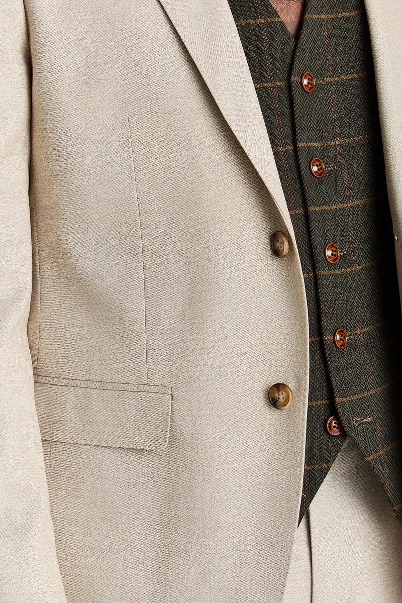 Belmont beige jakkesæt med Harrisgrøn tweedvest