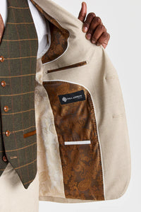 Belmont beige jakkesæt med Harrisgrøn tweedvest