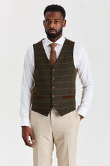 Belmont beige jakkesæt med Harrisgrøn tweedvest