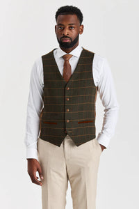 Belmont beige jakkesæt med Harrisgrøn tweedvest