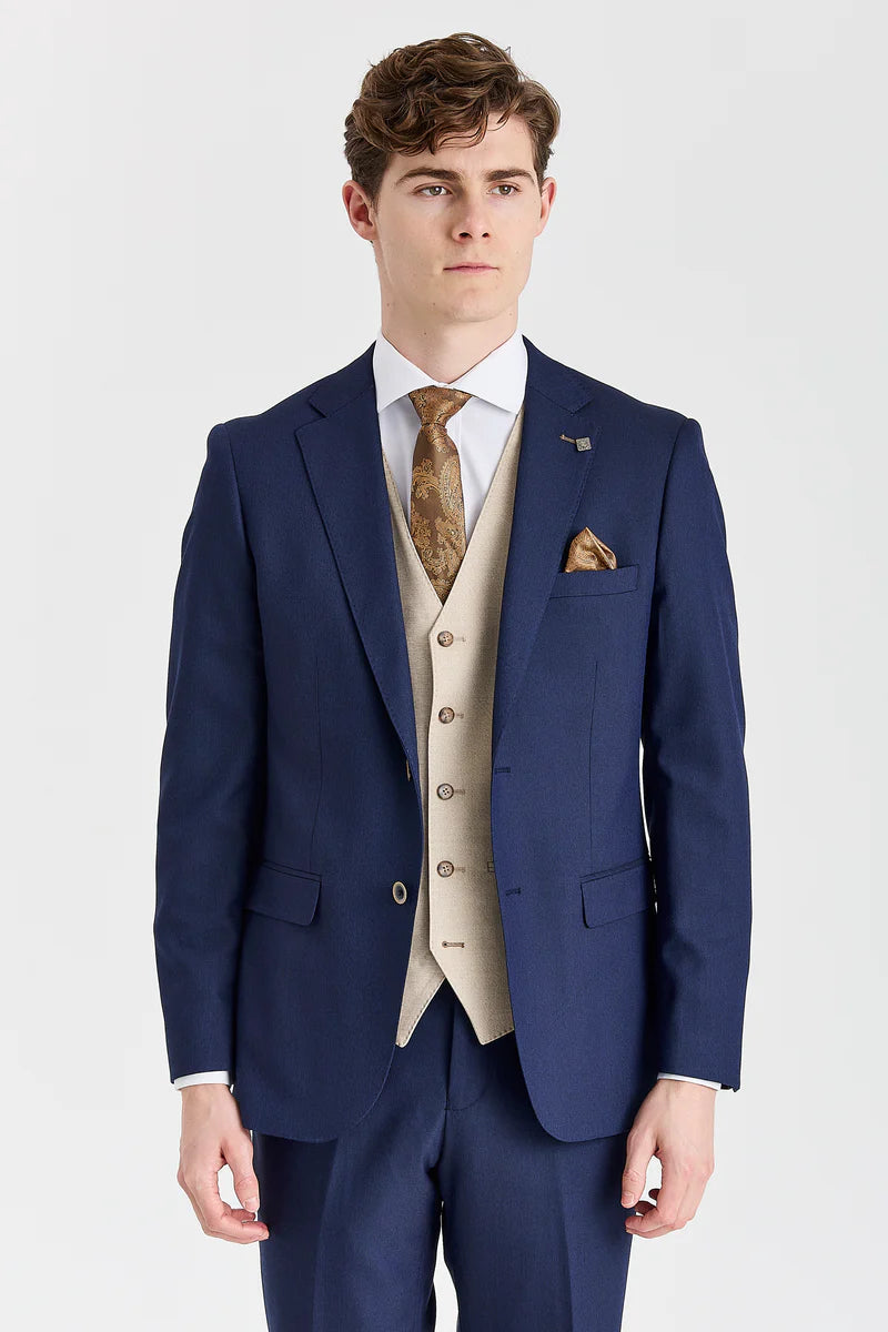 Belmont marineblåt jakkesæt med Belmont beige kontrasterende vest