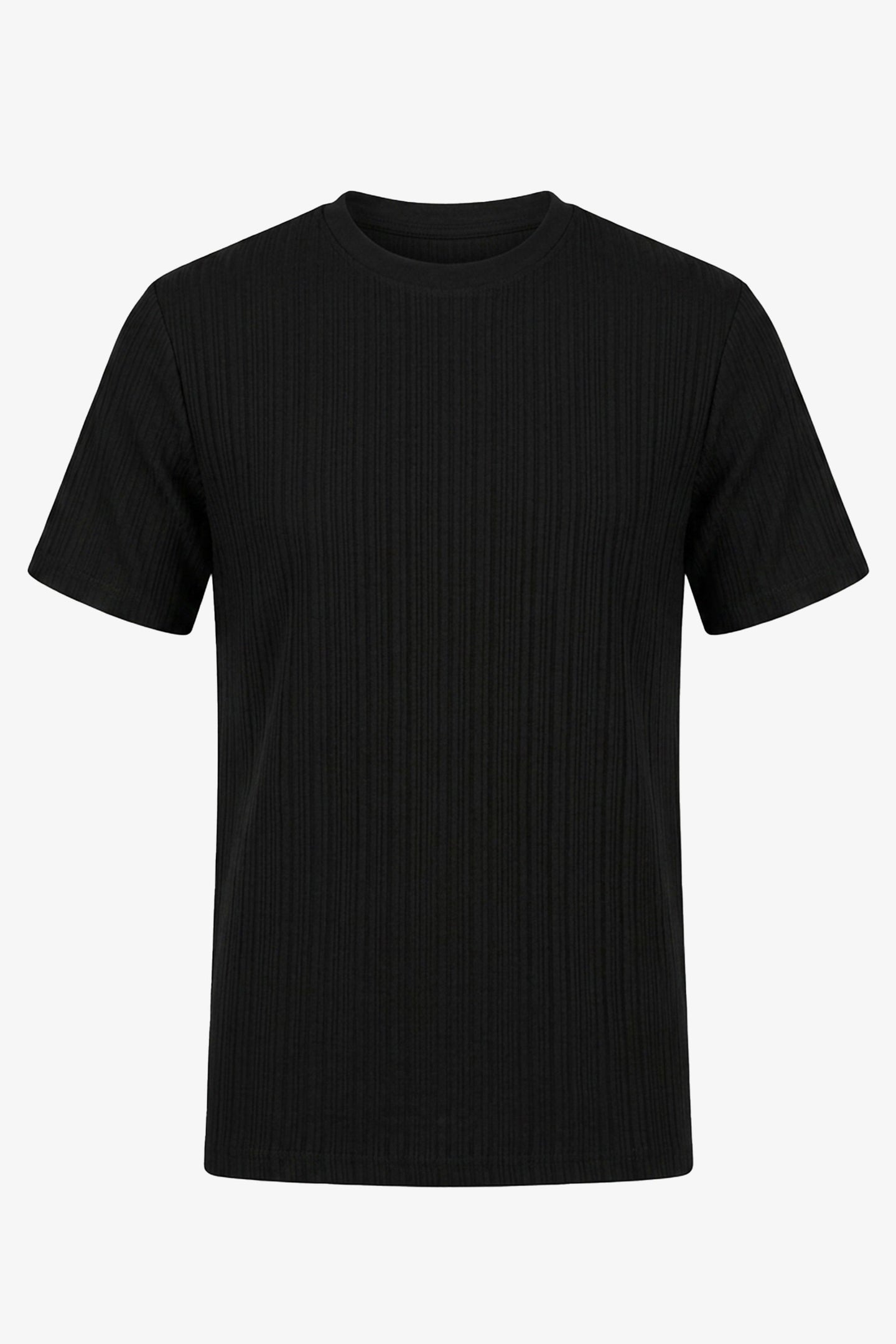 Sort ribbet klassisk t-shirt til mænd