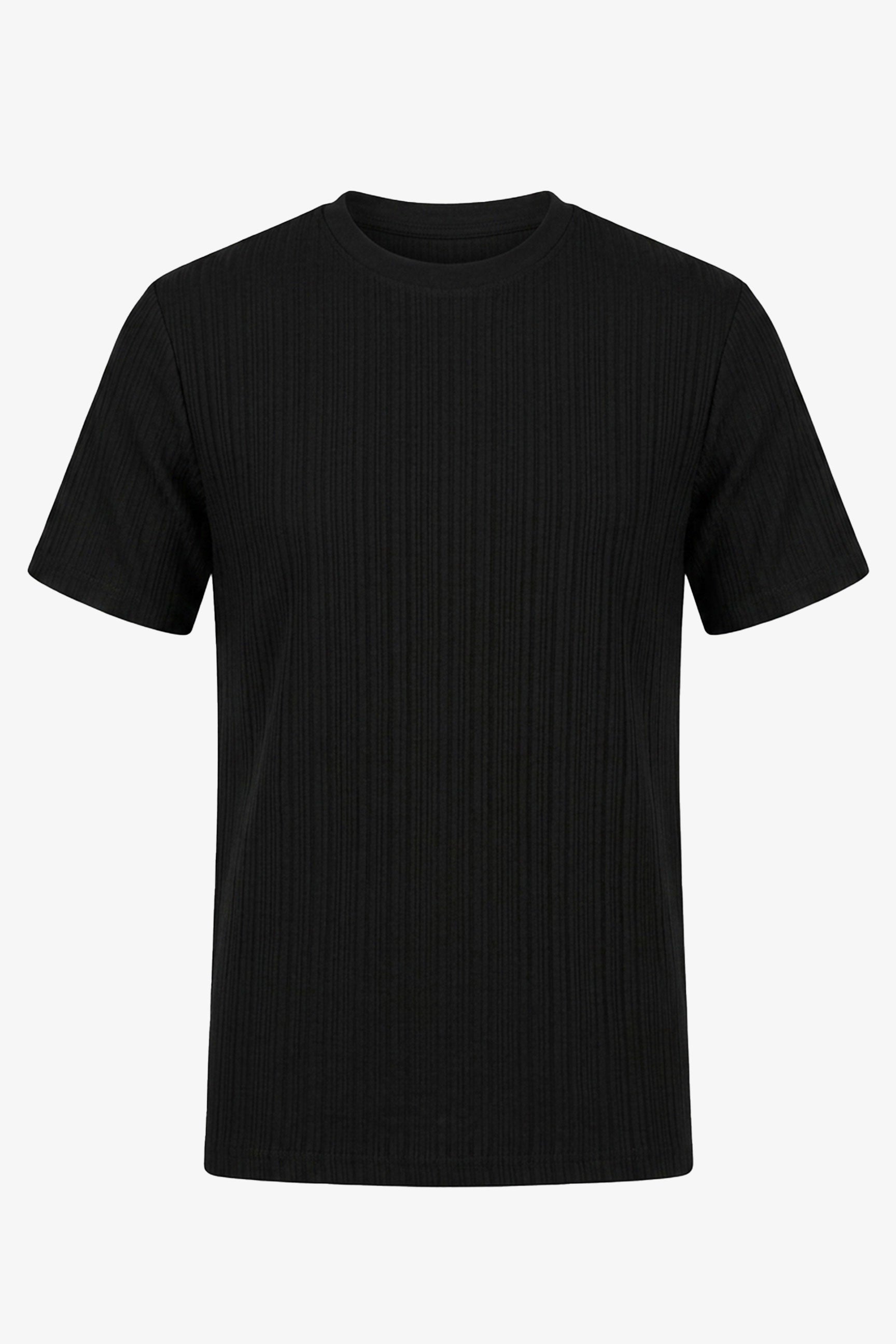 Sort ribbet klassisk t-shirt til mænd