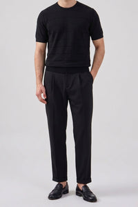 Sort Tekstureret Strikket T-shirt til Herrer