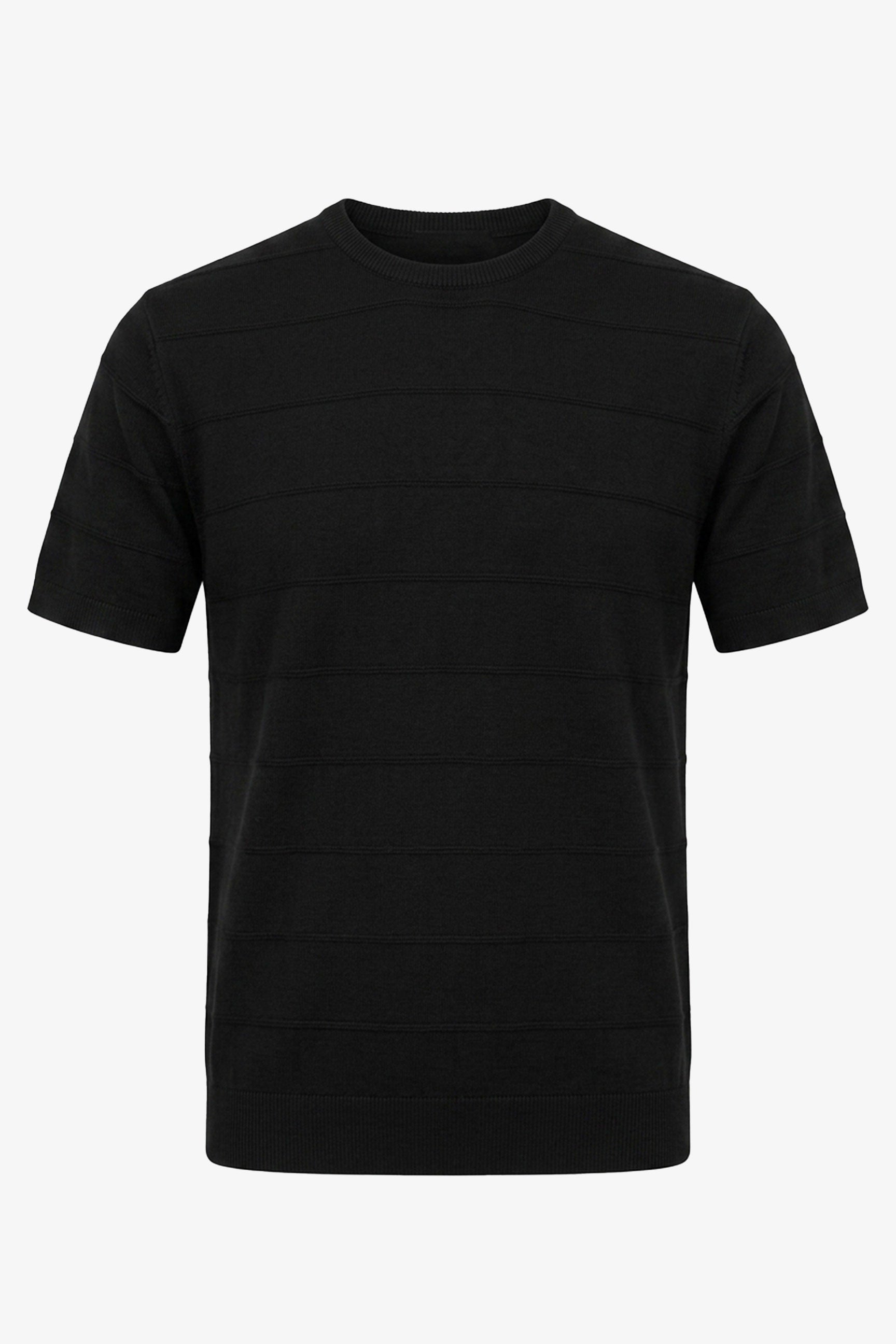 Sort Tekstureret Strikket T-shirt til Herrer