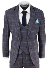 Mens Blue Tweed Check 3 Piece Suit