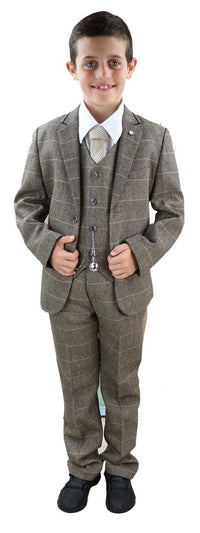 Boys Tan-Brown Tweed 3 Piece Suit - Peaky Blinders Suit  Albert