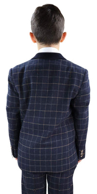 Boys Navy-Blue Check 3 Piece Suit - Peaky Blinders Suit Shelby
